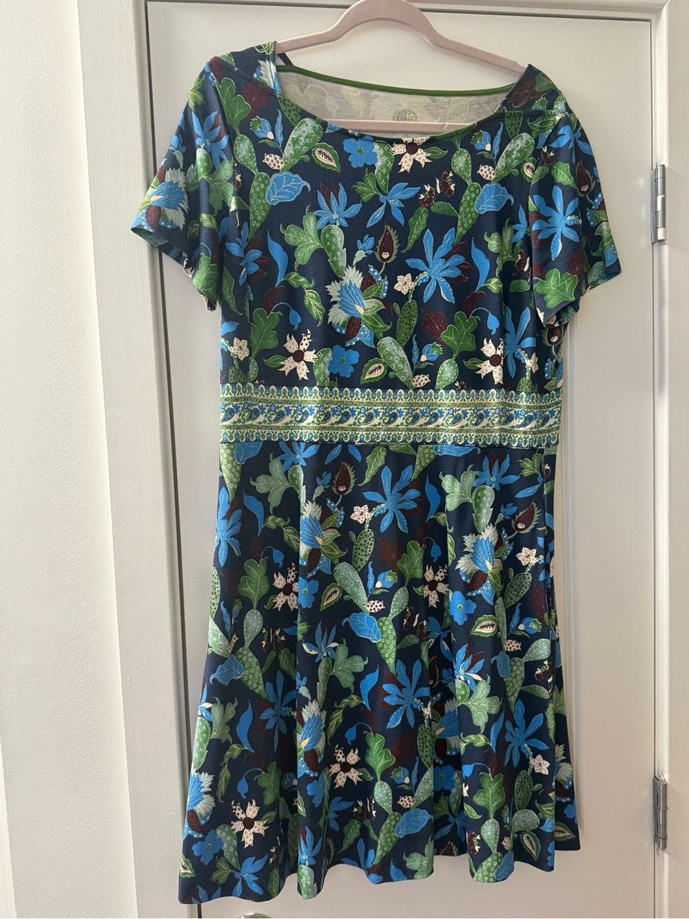 Tory Burch Navy Dress with Blue and Green Floral Print